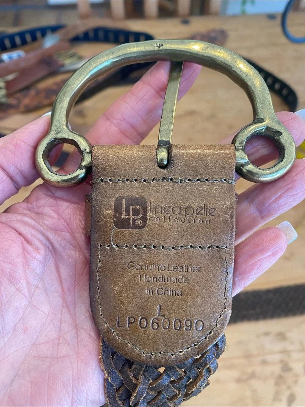 Vintage Linea Pelle CollectionGenuine Leather belt with gold rustic buckle!